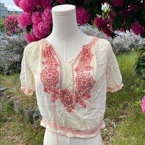 Embroidered Cream and Pink Women's Top